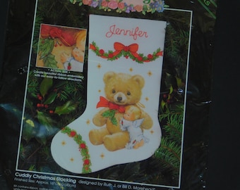 16" "Cuddly Christmas Stocking" Stocking Kit Dimensions #1442 Ribbon Needlepoint Grandmacore