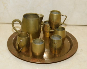 Brass Pitcher, Tray & Mugs - Miniature Display Child Doll Set