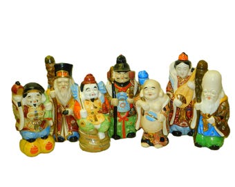 7つの幸運な神々, 骨董品（古美術） Vintage Japanese Seven Lucky Gods Figurines: Hand-decorated Shinto