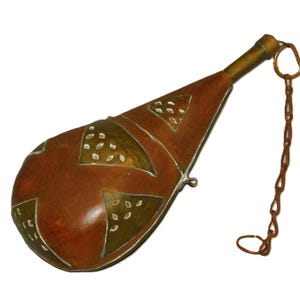 Antique French Black Powder Horn: Handcrafted Copper & Brass Flask