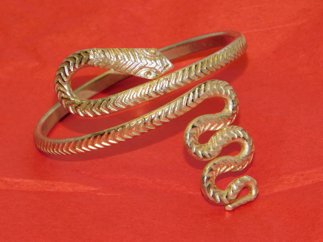 Vintage Snake Arm Bracelet Egyptian Revival Cleopatra Style Silver Tone Serpent Armlet Cobra