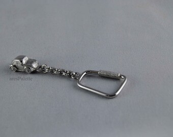 Volkswagen Beetle Keychain - 925 Silver Handmade / White Gold Plating - Fully Functional Beetle Shaped Keychain - Free Standart Shipping