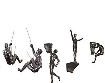 Antique Black Abseiling Wall Art Figure