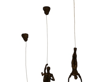 3x Sculptures in Bronze Colour 2x Female & 1x Male Wall Hanging Figures Climbers Man Woman Abseiling Statues Figurines Ornaments Set of 3