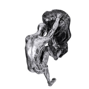 Large Antique-Silver Two-handed Rock Climber Figurine Wall Climbing Man Sculpture Poly-Resin Statue Ornament Wall Hanging Wall Art