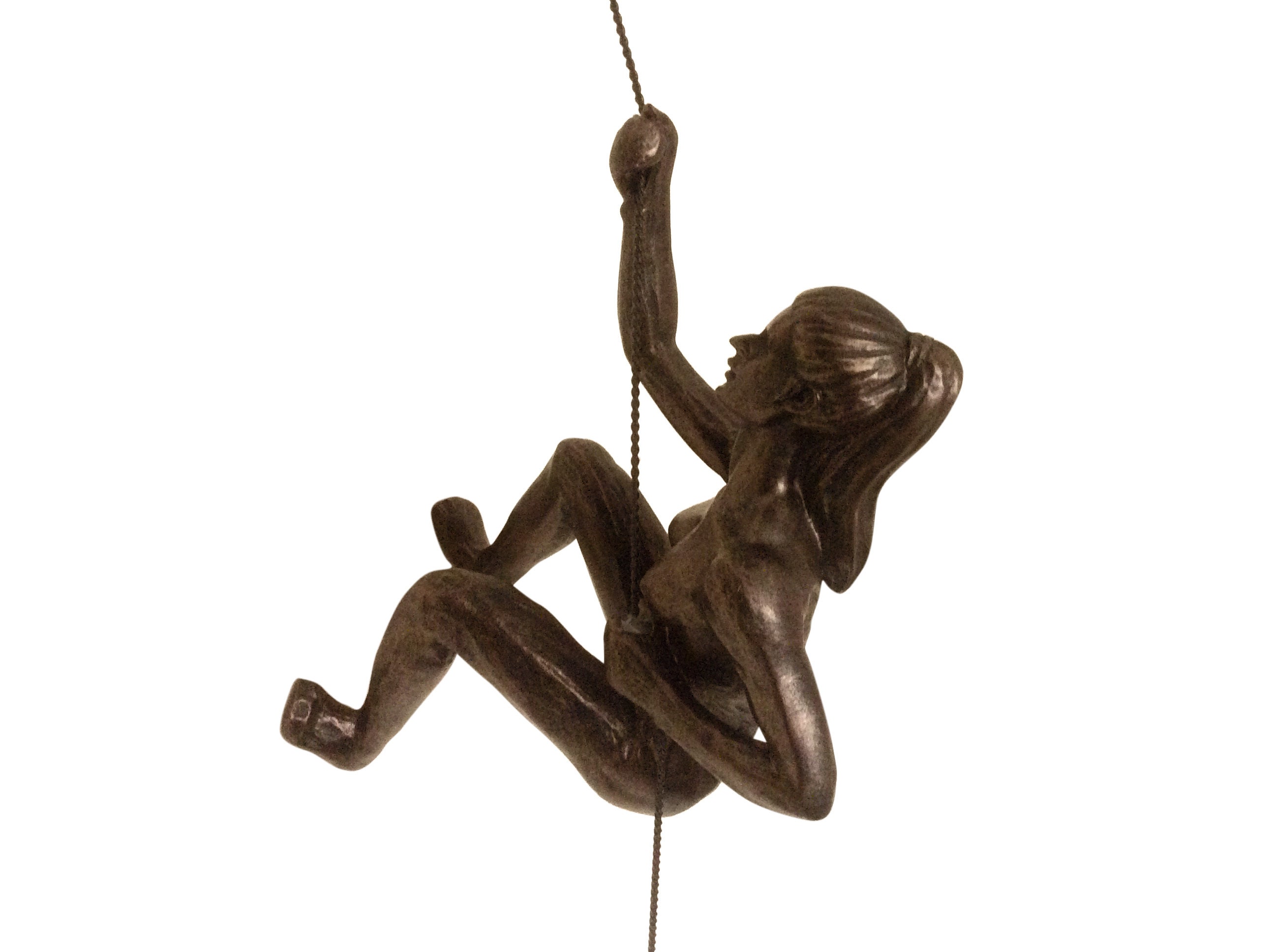 1x Bronze Female Climber with her right arm up Rock Nail-Caps Climbing Lady Wall Hanging Woman Sculptures Girl Ornament Outdoor & Indoor