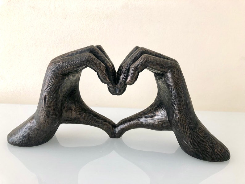 Sculpture de mains gestuelles d'amour, bronze argenté vieilli, taille réelle 26 cm/10 po. Saint-Valentin Je t'apprécie, cadeau d'anniversaire de mariage image 5