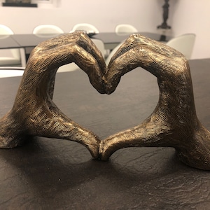 Sculpture de mains gestuelles d'amour, bronze argenté vieilli, taille réelle 26 cm/10 po. Saint-Valentin Je t'apprécie, cadeau d'anniversaire de mariage Or
