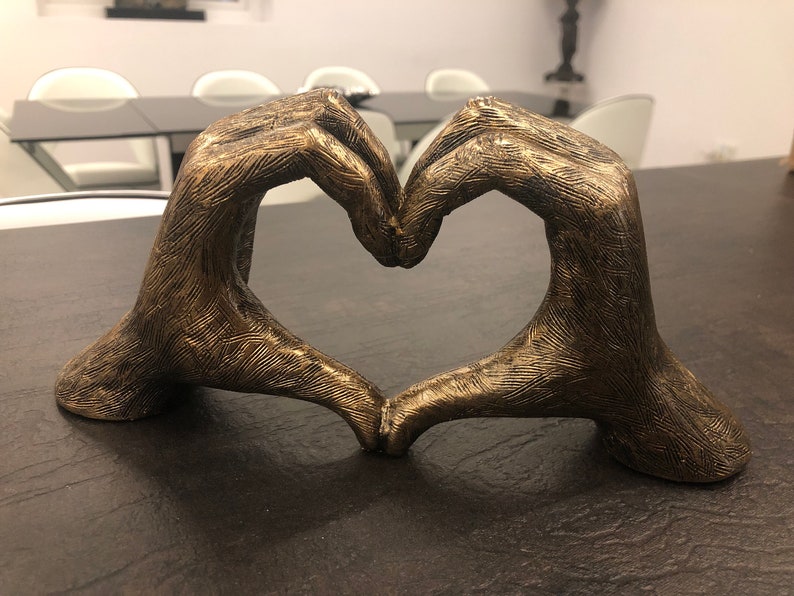 Sculpture de mains gestuelles d'amour, bronze argenté vieilli, taille réelle 26 cm/10 po. Saint-Valentin Je t'apprécie, cadeau d'anniversaire de mariage Or