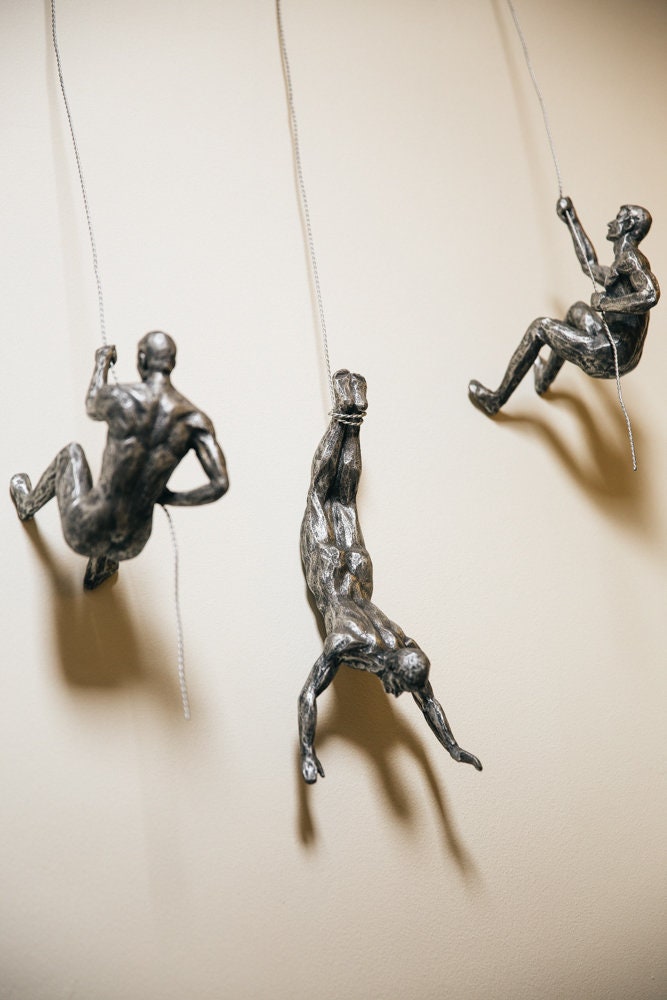 Resin And Metal Hanging Climber Abseiling Man Ornament Sculpture Wall