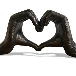 Sculpture de mains gestuelles d'amour, bronze argenté vieilli, taille réelle 26 cm/10 po. Saint-Valentin Je t'apprécie, cadeau d'anniversaire de mariage Bronze