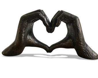 Sculpture de mains gestuelles d'amour, bronze argenté vieilli, taille réelle 26 cm/10 po. Saint-Valentin Je t'apprécie, cadeau d'anniversaire de mariage