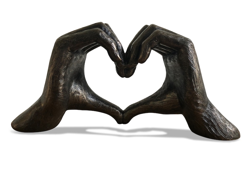 Sculpture de mains gestuelles d'amour, bronze argenté vieilli, taille réelle 26 cm/10 po. Saint-Valentin Je t'apprécie, cadeau d'anniversaire de mariage Bronze