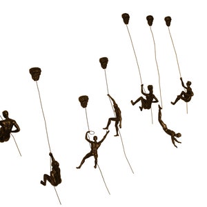 Large Figurines - male female climbers in Bronze Colour abseilers with wires & a Nail-Cap, bungee jumper Wall hanging Statue Figure Sports