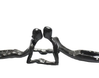 You & Me Sculpture Handmade Solid Metal Shadow Statue Heirloom 30x6 cm (12x3 inch) Laying Couple Gift Celebrate Love