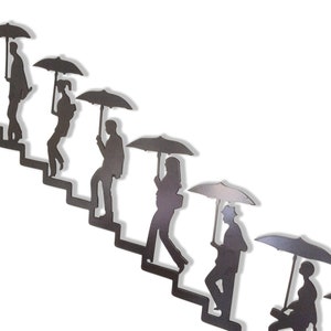 Walking up the Stairs in Rain Metal Wall Art Wall Mural People Silhouette Wall-hanging Outdoor Indoor  Staircase Decoration Outdoor Indoor