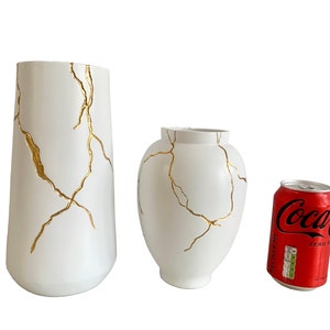 Vase Inspired by Kintsugi Japanese Art Gold & White Flowervase For Dried Flowers Decoration image 6