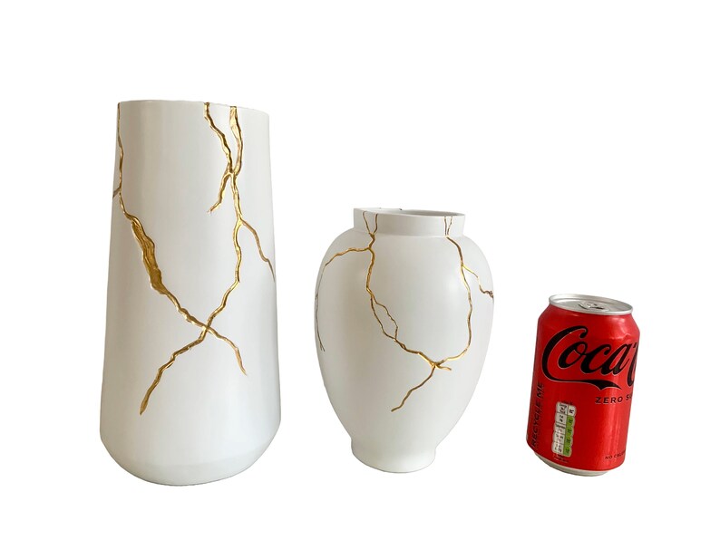 Vase Inspired by Kintsugi Japanese Art Gold & White Flowervase For Dried Flowers Decoration image 6