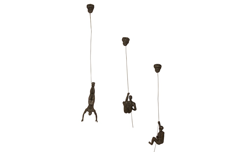 Grandes x3 Hombres trepadores con tapas de clavos Color bronce Rappel Colgando de adornos de alambre Figuras Estatuas para colgar en la pared Escaladores de roca Arte de la pared imagen 8