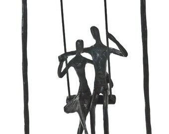 Couple on a Swing Ornament 3D metal sculpture statue happy romantic gift Christmas interior decoration Shadow