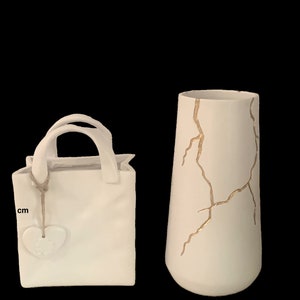 Vase Inspired by Kintsugi Japanese Art Gold & White Flowervase For Dried Flowers Decoration image 10