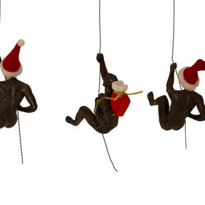 Large x3 Bronze Climbing Abseiling Hanging on Wire Ornaments Figures Set of 3 Figurines Wall Hanging Statues Rock Climbers Wall Art