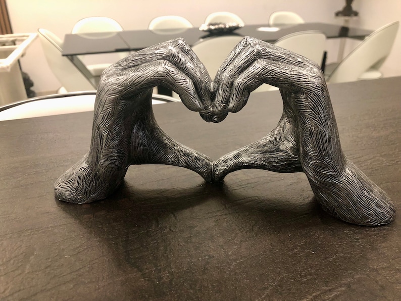 Sculpture de mains gestuelles d'amour, bronze argenté vieilli, taille réelle 26 cm/10 po. Saint-Valentin Je t'apprécie, cadeau d'anniversaire de mariage image 6