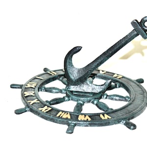 Classic Nautical Sundial Like a Ships Wheel with Anchor Garden Decor Outdoor 24x24 cm; 1 Kg Weight