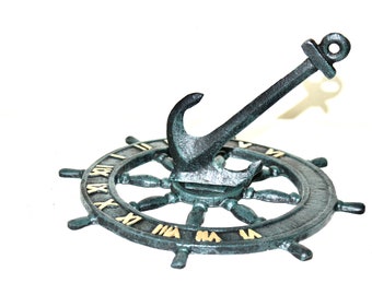 Classic Nautical Sundial Like a Ships Wheel with Anchor Garden Decor Outdoor 24x24 cm; 1 Kg Weight