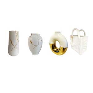 Vase Inspired by Kintsugi Japanese Art Gold & White Flower Vase For Dried Flowers Decoration Pottery Doughnut Tapered Flowerpot Lux Wedding