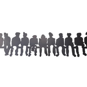 Men on Bridge Metal Wall Art Wall Mural People Silhouette Lunchtime on top of a Skyscraper Sculpture Outdoor Indoor Decoration Plaque
