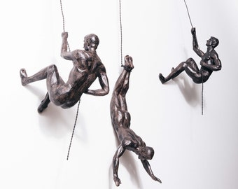 Bronze Climbing Creative Handmade Home Unique Decor Climbing Character Statue Wall Decoration,Resin Rock Climbing Athlete Men 6Pcs Climbing Man Wall Sculpture Art Decor
