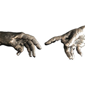 Set of 2 large Hands The Miraculous Touch Creation of Adam Michelangelo Inspired Sculpture God's Hand Blessing Life to Mankind Religious