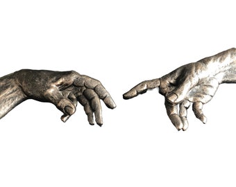 Set of 2 large Hands The Miraculous Touch Creation of Adam Michelangelo Inspired Sculpture God&#39;s Hand Blessing Life to Mankind Religious