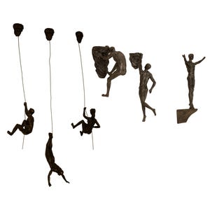 Bronze Colour Figurines - Set of 6 - 3 Rock Climbers Figurines and 3 Wall Climbing Men Sculptures Poly-Resin Statue Ornament Wall Hanging