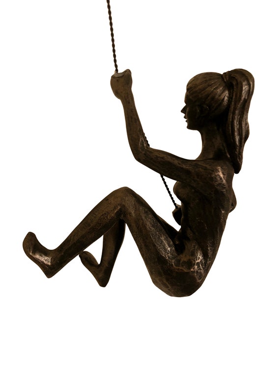 Statuetta Da Parete In Resina Bungee Jumping | Decorazione Maschile In Bronzo 33x13x10 Cm Con Filo Di Rame - 4