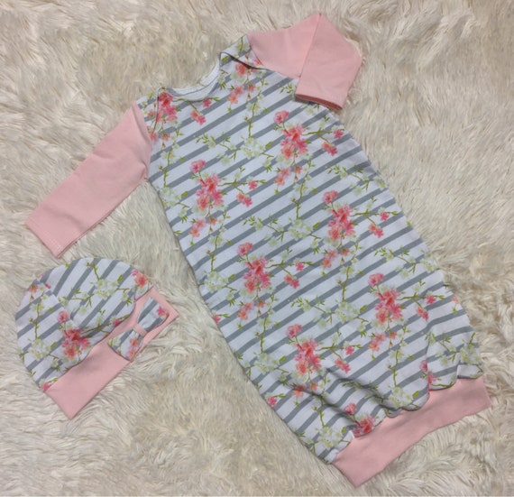 baby girl gown and hat set