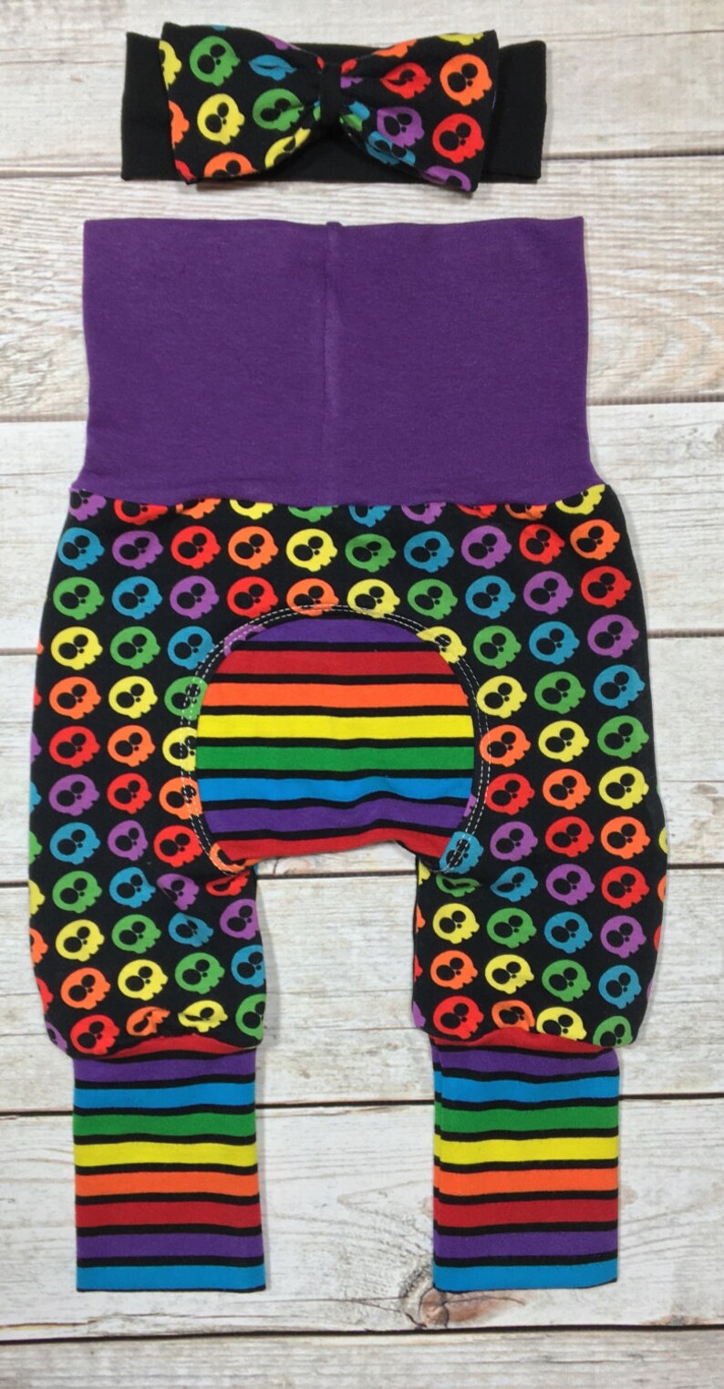 Girls Grow With Me Pants Rainbow skulls Baby girl pants Etsy