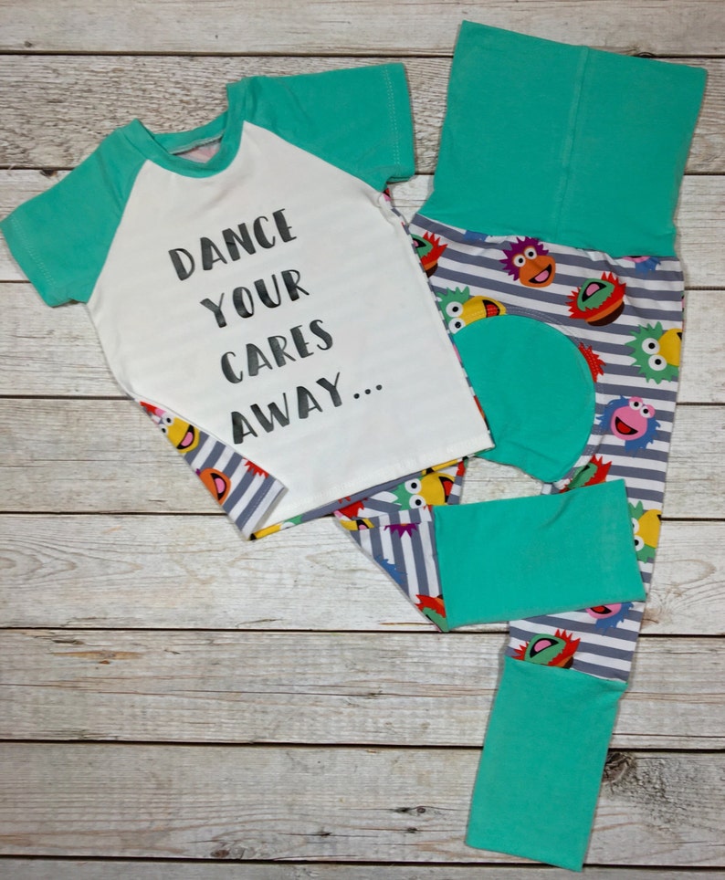 Unisex fraggle rock kids set gender nuetral gift toddler outfit unique birthday gift shirt and grow with me pants set baby shower gift