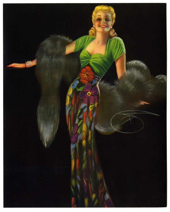 Vintage Original 1940s Art Deco Pin-Up Print by Billy Devorss | Etsy image.