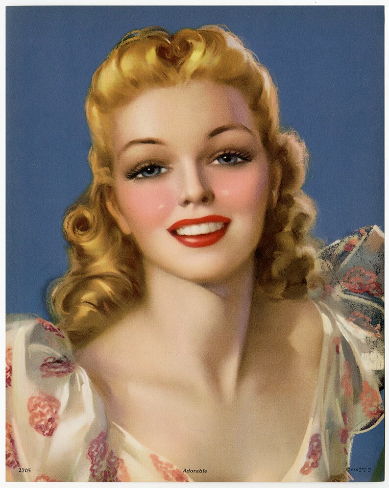 Vintage 1940s Good Girl Art Pin Up Print By Jules Erbit Adorable Blonde vintage-1940s-good-girl-art-pin-up-print-by-jules-erbit-adorable-blonde