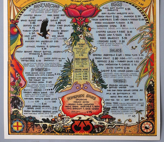 Vintage 1972 Rock /& Roll Menu Poster Psychedelic Groovy Graphics Hippie Trident