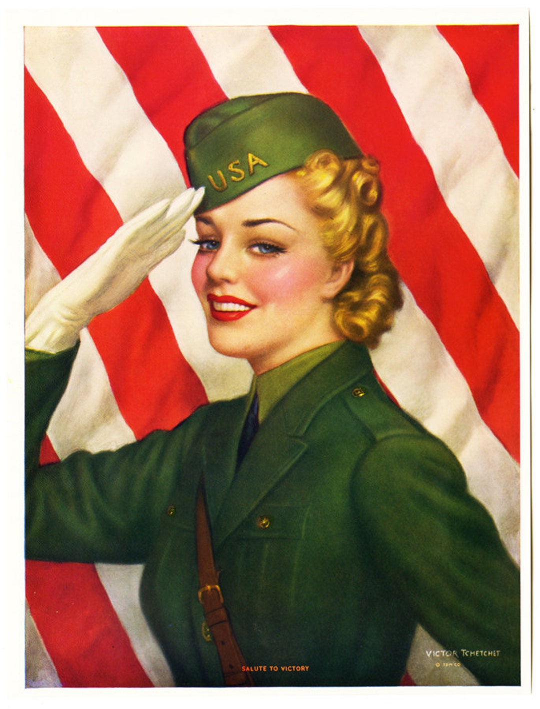 Vintage 1940s World War II Pin-up Print Salute to Victory Girl - Etsy