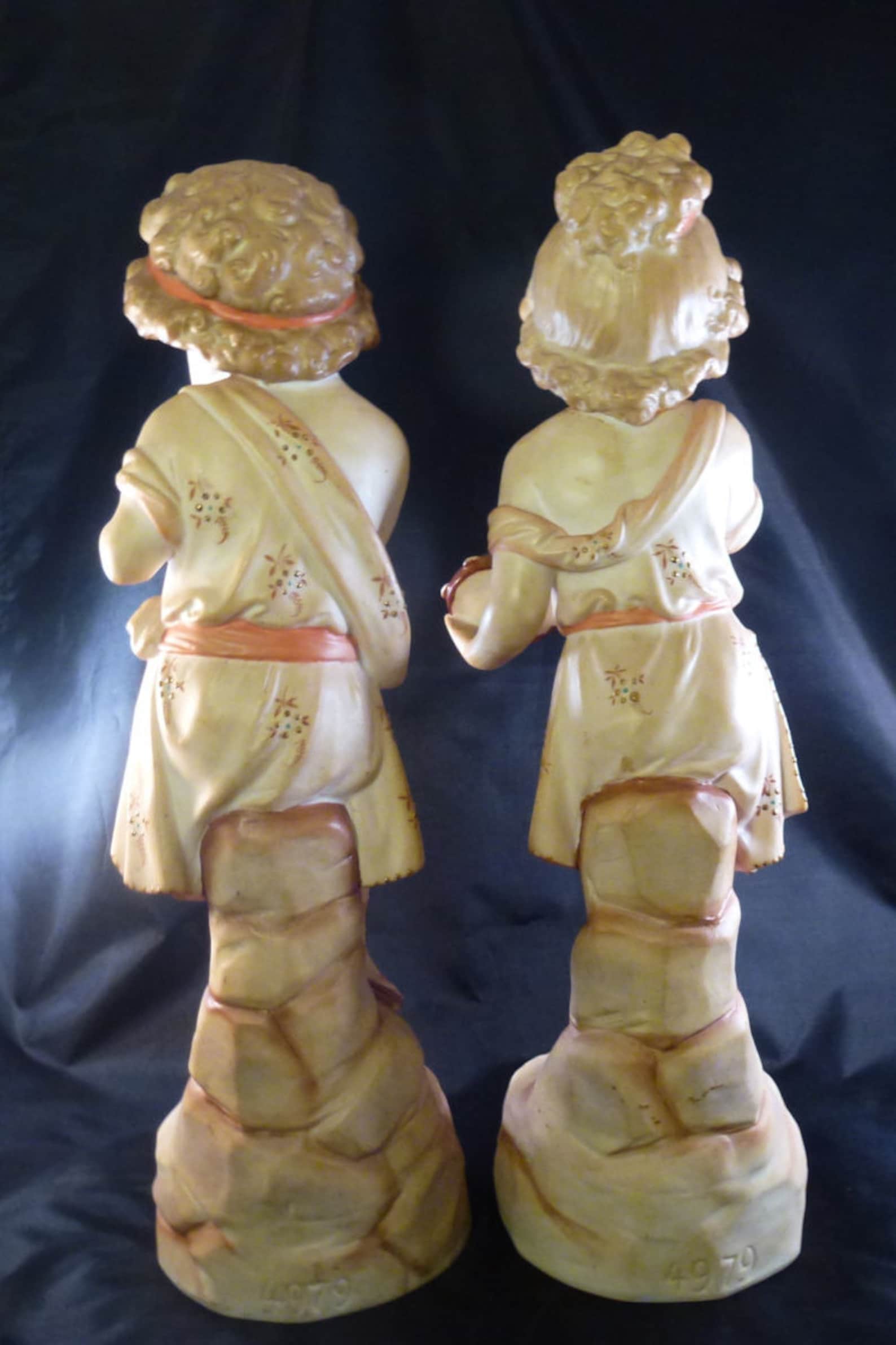 Pair of 14 Bisque Figurines. Heubach Style. Flute and Etsy Hong Kong
