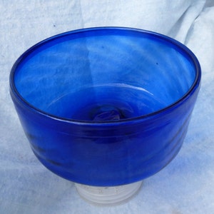 Blue Glass Bowl with Swirl and Rim, 9&quot;