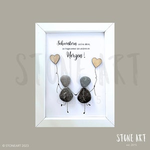 Geschenkidee für Schwester / Schwestern zum Geburtstag Weihnachten Steinbild mit Treibholz Schwesterliebe Geschenkidee