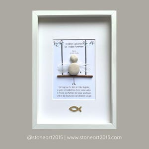 Schutzengel Engel Geschenk zur Kommunion Konfirmation Taufe Steinbild personalisierbar Kieselsteine