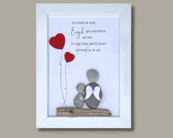 Stone picture of a guardian angel · Gift for baptism, communion or confirmation · Personalized · Handmade in Munich