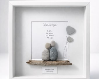 Steinbild · Geschenk Silberhochzeit · 25 Jahre · personalisiert mit Namen & Datum · handgemacht