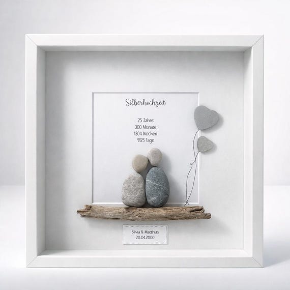 Steinbild · Geschenk Silberhochzeit · 25 Jahre · personalisiert mit Namen & Datum · handgemacht